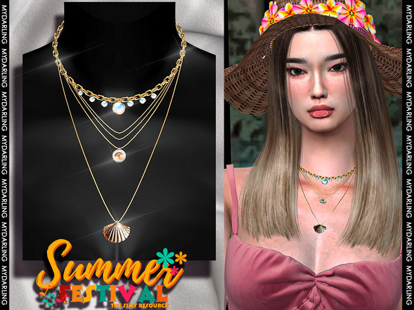 Sims 4 — SUMMER - three layer sea shell necklace set v1 ADULT by Mydarling20 — new mesh