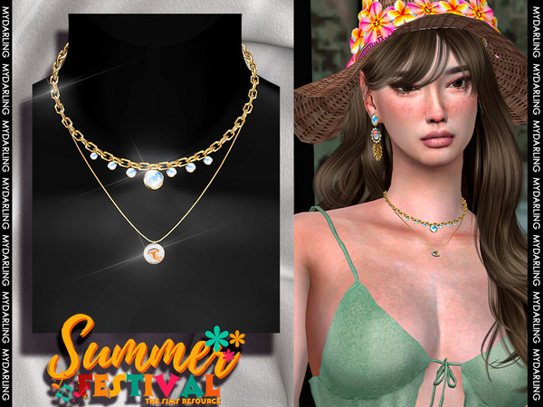 Sims 4 — beach style two layer sea gold necklace set v2 - ADULT by Mydarling20 — new mesh