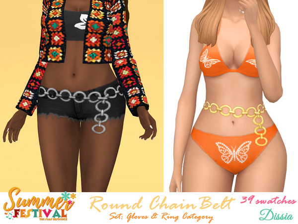 Sims 4 — Round Chain Accessory Belt (Gloves) by Dissia — Circles chain accessory belt in 3 heights - waist, upper hips