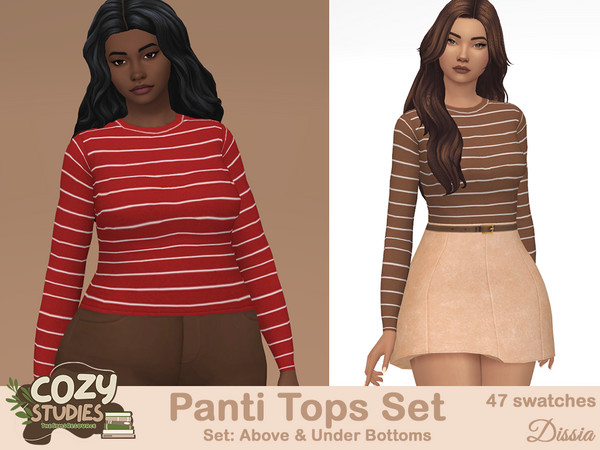 Sims 4 — Panti Top (Under Bottoms) by Dissia — Long sleeves striped long tops in 2 versions - above or under bottoms