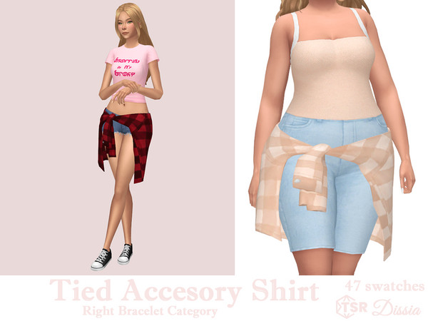 Sims 4 — Tied Accessory Shirt by Dissia — Tied on hips accessory plaid shirt