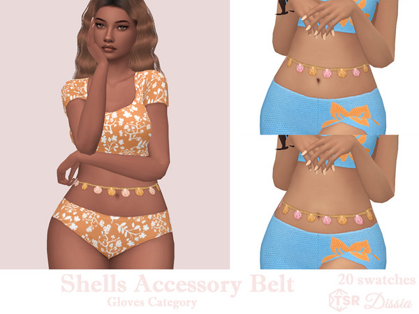 Sims 4 — Shells Accessory Belt by Dissia — Belt made of little sea shells Available in 20 swatches (10 colors, waist or