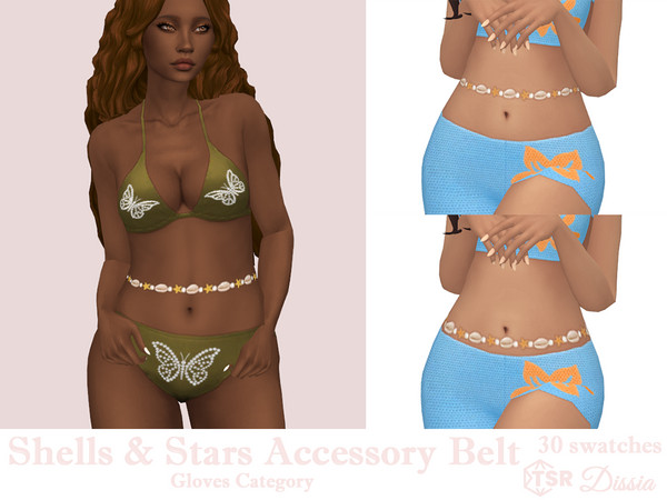 Sims 4 — Shells and Stars Accessory Belt by Dissia — Accessory belt made of sea shells, stars and pearls