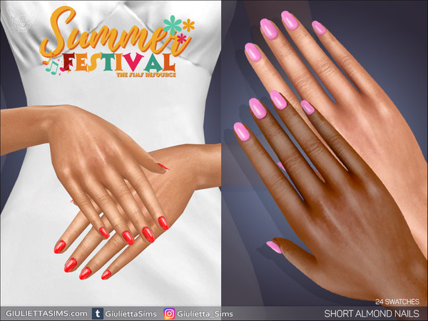 Sims 4 — Summer Festival - Short Almond Nails by feyona — Summer Festival - Short Almond Nails come with 24 swatches. *