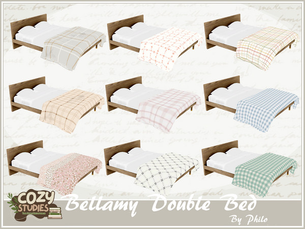 Sims 4 — Philo_Bellamy Double Bed by philo — With its soft and muted colours, this bedroom set will be perfect for