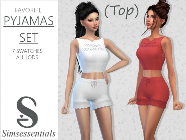 Sims 4 — Favorite Pyjamas Set (TOP) by Simsessentials — Two piece pyjamas set. (This is only the top).