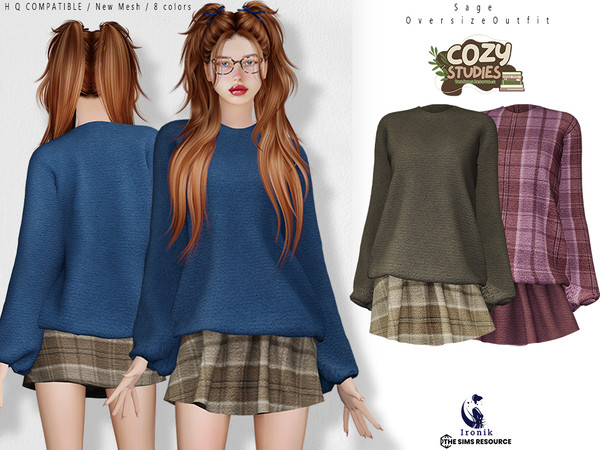 Sims 4 — Cozy Studies - Sage Oversize Outfit by _ironik_ — -8 Colors