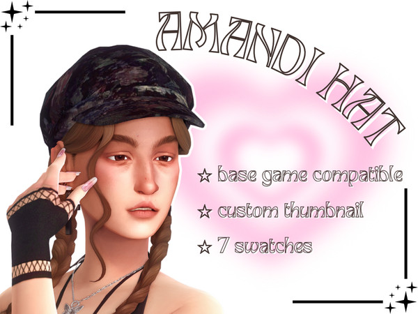 Sims 4 — amandi hat by xvoidsimsx — - 7 swatches - custom thumbnail - base game compatible - all graphics used from