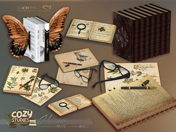 Sims 4 — Horatio Encyclopedias by SIMcredible! — Bringing to your sims a dark academia themed study area - the Horatio