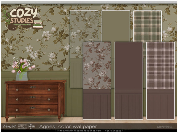 Sims 4 — Agnes color wallpaper by Severinka_ — Wallpaper in style Light Academia brown - green shades.