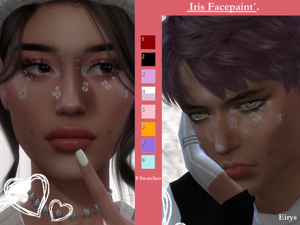 Sims 4 — Flowery Facepaint by Eirys — Different colors of facepaint alongside some cute flowers - for a summary vibrant
