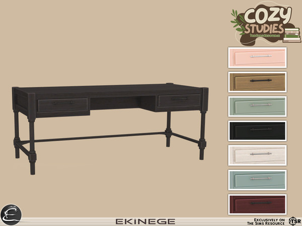 Sims 4 — Cozy Studies - Study Room - Desk by ekinege — This set features 7 new items. - Desk - Desk Chair - Hourglass -