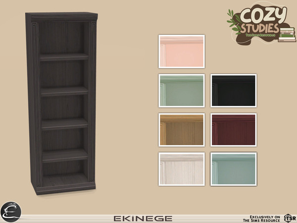 Sims 4 — Cozy Studies - Study Room - Bookcase by ekinege — This set features 7 new items.