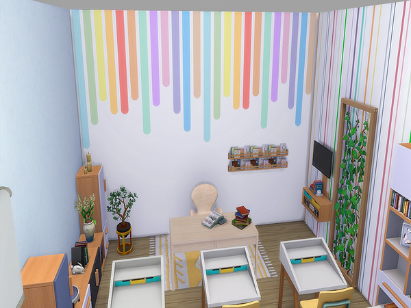 Sims 4 — Back to School - Class Decor 2 by lavilikesims — A colourful collection of several walls, 3 tree trunk walls, 2