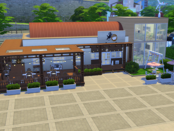 Sims 4 — Cat & Book Cafe by keram25 — Cat friendly cafe. Cozy place to read a book and chill.