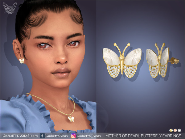 Sims 4 — Mother Of Pearl Butterfly Earrings For Kids by feyona — Mother Of Pearl Butterfly Earrings For Kids come with 3