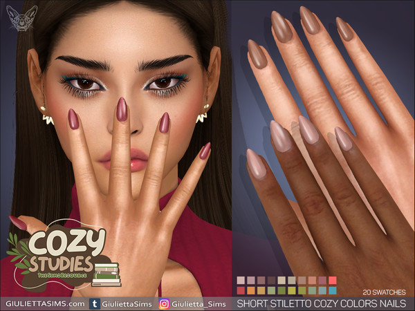 Sims 4 — Cozy Studies - Short Stiletto Cozy Colors Nails by feyona — Cozy Studies - Short Stiletto Cozy Colors Nails come