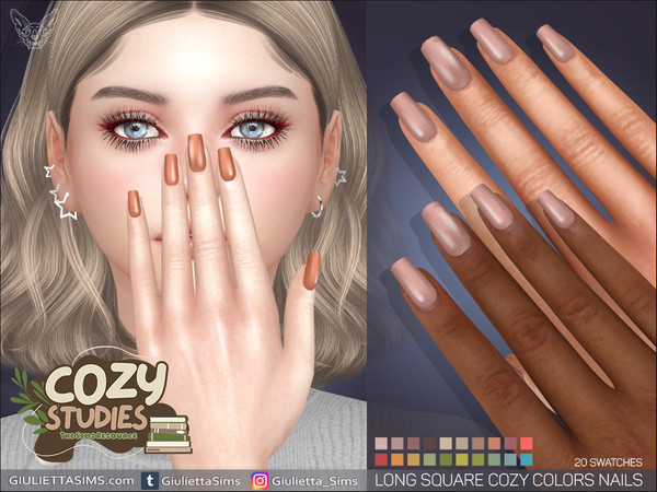 Sims 4 — Cozy Studies - Long Square Cozy Colors Nails by feyona — Cozy Studies - Long Square Cozy Colors Nails come with