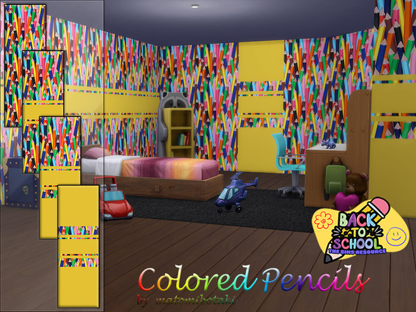 Sims 4 — Colored Pencils SET by matomibotaki — Funny, colorful crayons romp around on these cheerful children's