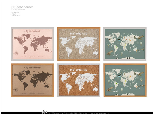 Sims 4 — Student corner - wall map by Severinka_ — A set of furniture and decor for the design of the students corner. -