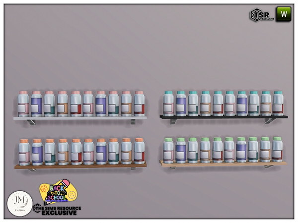 Sims 4 — back to school deku deco shelf large2 by jomsims — Back to school. but art school inspiration.