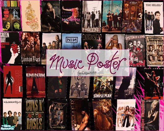 Sims 2 — Music Posters by tagandkiss8100 — 30 Music Posters. Based off the Surfing The Universe Picture, Requires Uni