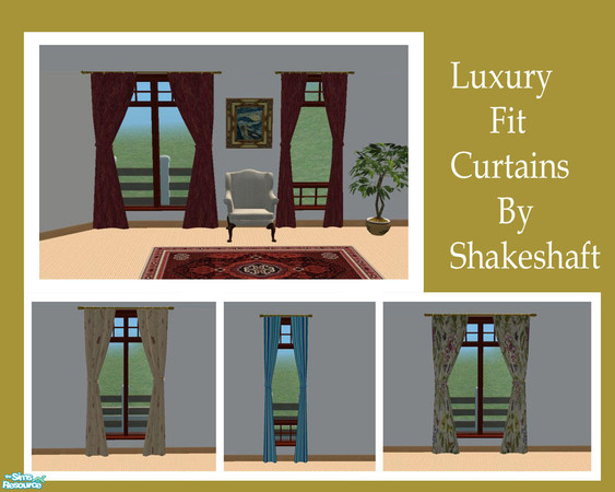 Sims 2 — Luxury Fit Curtains by Shakeshaft — New Mesh Set of a Single and Double Curtain, set includes recolours.