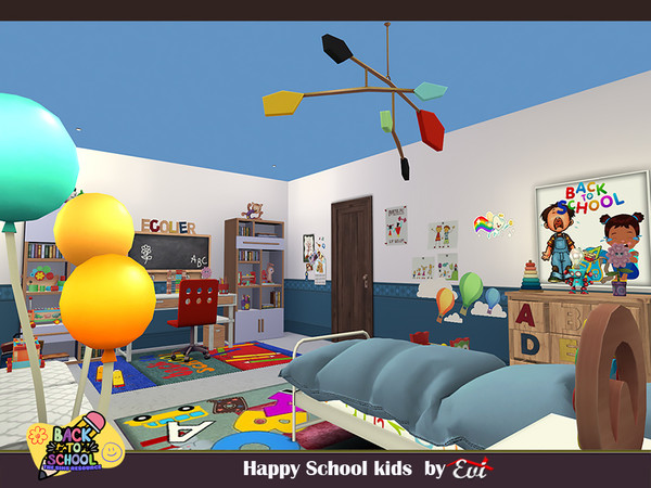 Sims 4 — Happy School kiddos room by evi — This room is fully furnished and decorated in regards to kid needs who start