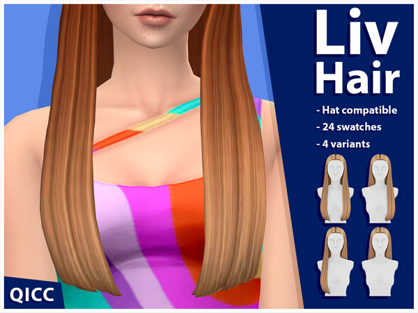 Sims 4 — Liv Hair Ombre Accessory by qicc — A long straight middle part hairstyle that comes in 4 variants. This is an