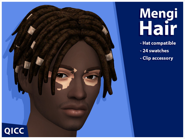 Sims 4 — Mengi Hair Accessory by qicc — A short dreads hairstyle. This is an optional clips accessory. - Maxis Match -