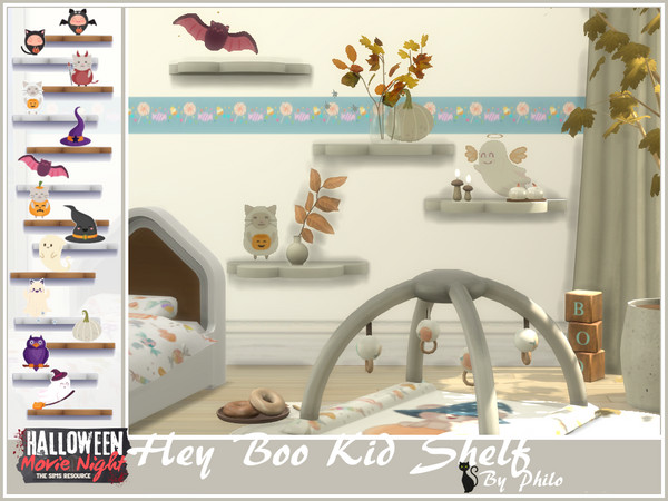 Sims 4 — Philo_Hey Boo Kid Shelf by philo — While older Sims celebrate Halloween, babies and toddlers sleep in their