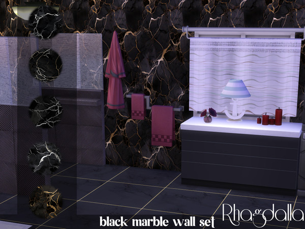 Sims 4 — Black Marble Wall Set by Rhagdalla — black marble wall set