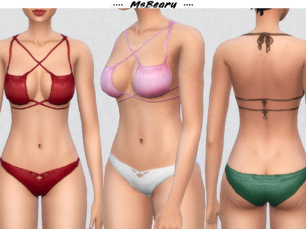 Sims 4 — MSBEARY_Strappy3TieBikiniBOTTOM.package by MsBeary — A strappy bikini with 3 ties in the top and a cross strap