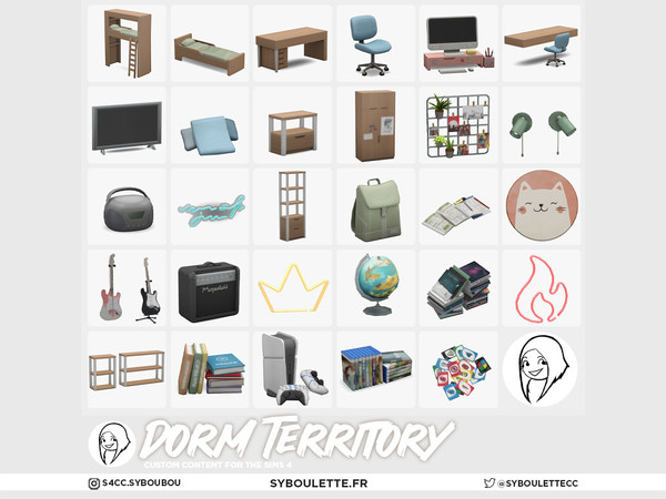 Sims 4 — Dorm Territory - School books by Syboubou — This is the ultimate customizable haven for young Sims with a new