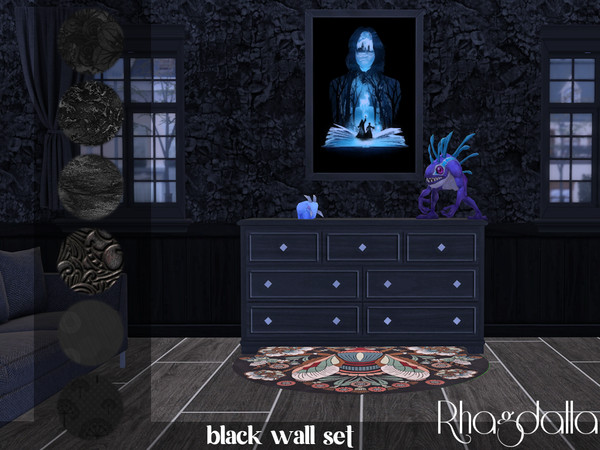 Sims 4 — Black Wall Set by Rhagdalla — Black Wall Set 7 styles