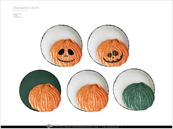 Sims 4 — Halloween 2024 - plates v2 pumpkin by Severinka_ — A set of kitchen utensils and dishes for decorating a