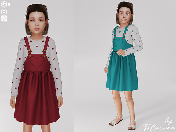 Sims 4 — Zoe Dress by talarian — Cute overall dress with heart print long sleeve top Available in 15 colors