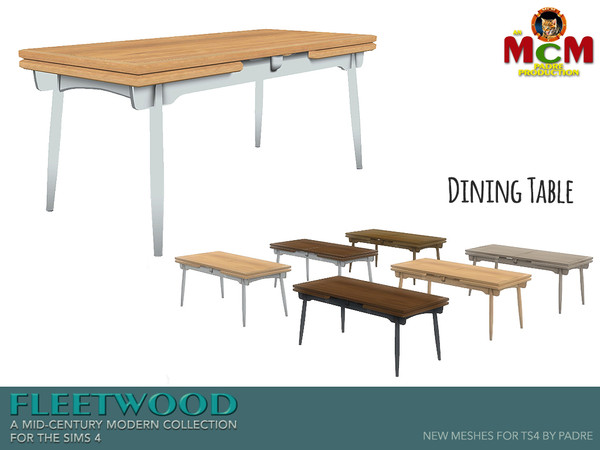 Sims 4 — Fleetwood Danish Dining Table by Padre — This attractive and entirely-wooden table has an extension function and