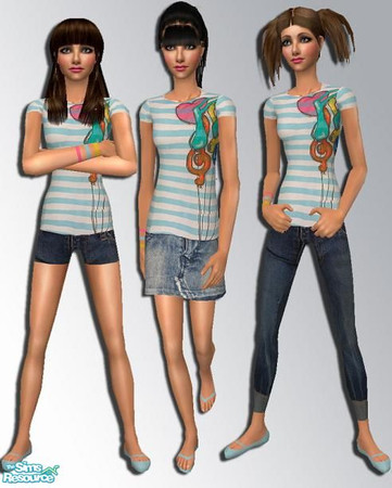 Sims 2 — Balloons by pretty_baby — a set of 3 different outfits for teens. same top different bottoms. no mesh needed. i
