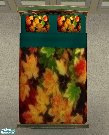 Sims 2 — TC64 Soma Beds and Bedding - Leaves Bedding by Riverwillows — A collection of 4 bedframes and 4 beddings done in