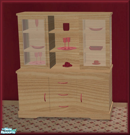 Sims 2 — NK Ankara Loire Red LR  - Cabinet by MoMama — A cabinet in Loire Ash wood with red fixtures.