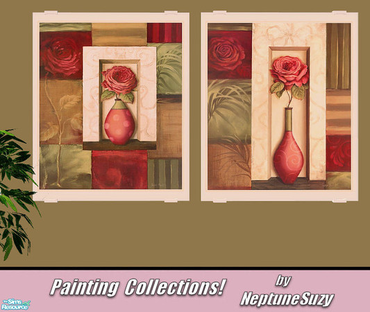Sims 2 — NSC Painting Set55 by Neptunesuzy — Your Sims will Love these Floral Paintings of a Rose in a Vase! Enjoy!