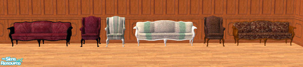 Sims 2 — Recolors of Expensive Furniture by jennikj — Set of 3 recolors of the Luxiary Chair and the Luxury Sofa.