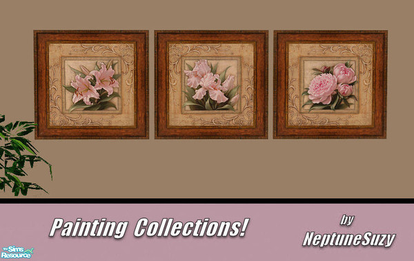 Sims 2 — NSC Painting Set56 by Neptunesuzy — Your Sims will Love these Pink Flower Paintings with Rich Wood Frames!