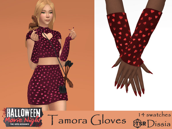Sims 4 — Tamora Gloves by Dissia — Velvet short hearts gloves