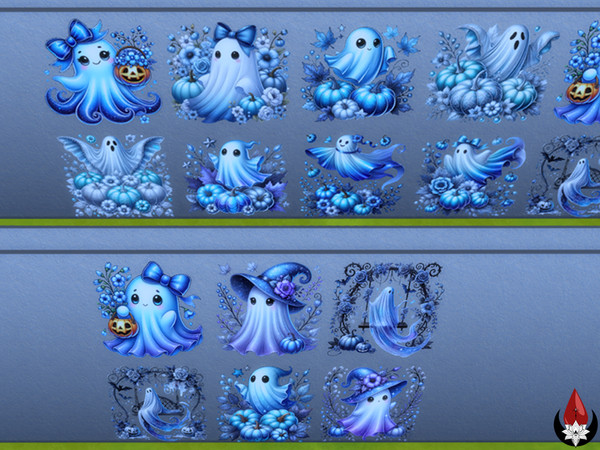 Sims 4 — Blue Ghost with Pumpkins Decals Part 1 [DS] by Dark Song — Put a little "Boo" in your room.