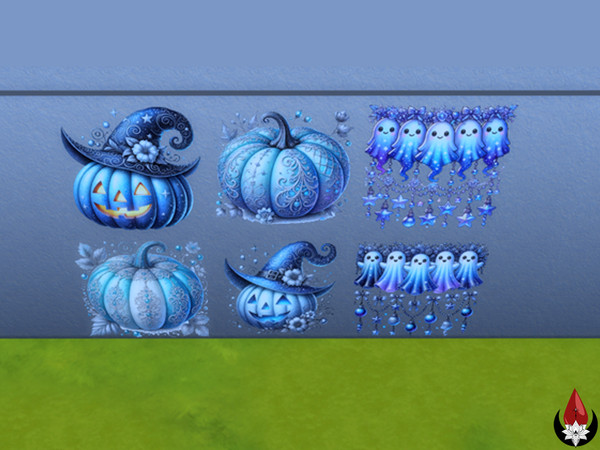 Sims 4 — Blue Ghost with Pumpkins Decals Part 2 [DS] by Dark Song — Put a little "Boo" in your room.