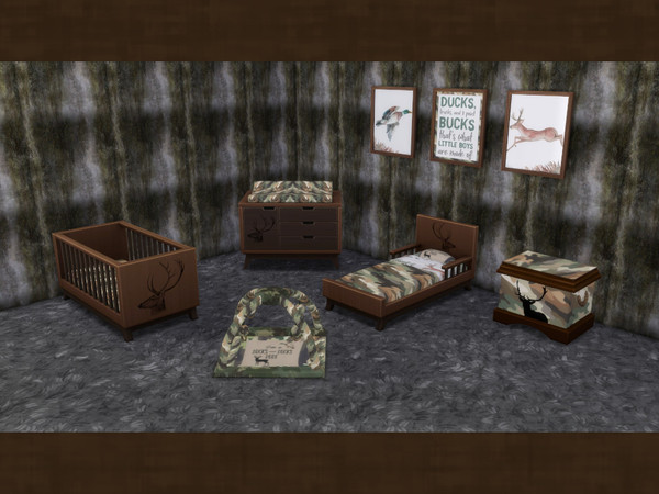 Sims 4 — Hunter Pictures [chicchatter87] by chicchatter872 — Recolored Nursery Set in a Hunter Theme Includes: