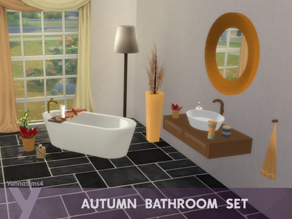 Sims 4 — YannaSims4 Autumn Bathroom Set Hair Mask by YannaSims4CC — The set includes 10 items: Bathtub (6 swatches)