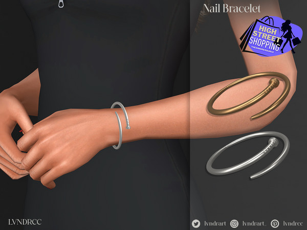 Sims 4 — (High Street Shopping) Nail Bracelet by LVNDRCC — Modern, statement bracelet sculpted like a nail. In gold and